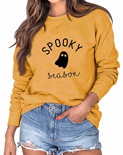 Fall Sweatshirt for Women Fresh Pumpkin Autumn Pullover Tops Cute Crew Neck Long Sleeve Graphic Sweatshirt Yellow