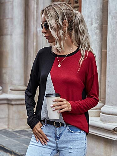 Women's Long Sleeve Colorblock Causal Cotton Pullover Blouse