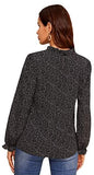 Women's Casual Mock Neck Long Sleeve Dalmatian Print Ruffle Trim Blouse Tops Shirts Black