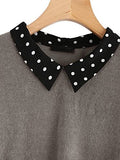 Women's Loose Contrast Polka Dot Collar Long Sleeve Blouse Knit Tops