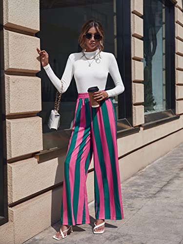 Women's Casual Drawstring Elastic Waist Pants Wide Leg Satin Trouser Pants Green S