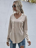 Women's Casual Cotton Curved Hem Drawstring Hooded Sweatshirt Tops