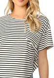 Women's Striped Short Sleeve Drop Shoulder Curved Hem Summer Tee Tops