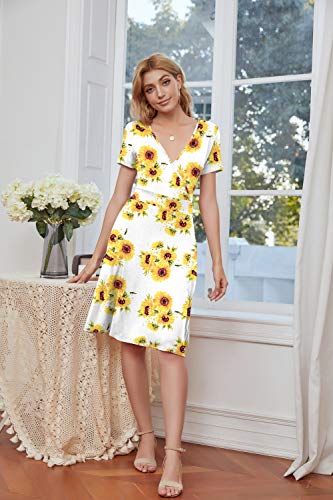 Women Summer Casual Short Sleeve Dresses Empire Waist Dress with Pockets
