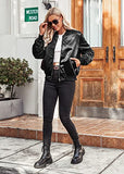 Womens Casual Jackets Long Sleeve Lightweight Fall Satin Bomber Jacket Zip Up Biker Windbreaker Coat with Pockets
