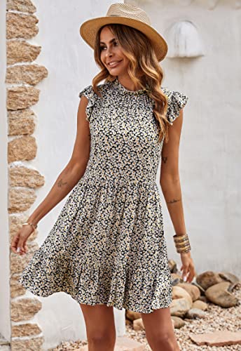 loose summer print mini dress Women's Summer Sleeveless Ruffle Sleeve Crew Neck Floral Print Mini Dr –  Divahotcouture