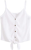 Women's Button Up Sleeveless Tie Front Knot Casual Loose Tee T-Shirt Crop Top