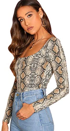 Women's Square Neck Long Sleeve Casual Floral Print Tee T-Shirt