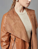 Women's Faux Leather Jackets Slim Open Front Lapel Blazer Jackets