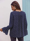 Women's Casual Round Neck Flounce Sleeve All Over Print Blouse Tops