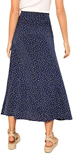 Women's Polka Dot A-Line Button Side Split Midi Knee Length Skirt