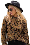 Women's Polka Dots Frill Mock Neck Long Sleeve Work Blouse Tops