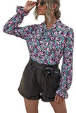 Women's Elegant Vintage Bow Tie Ruffle Mock Neck Lantern Sleeve Working Blouse Tops Shirt