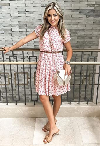 Women’s Summer Sleeveless Ruffle Sleeve Crew Neck Floral Print Mini Dress Casual