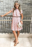 Women’s Summer Sleeveless Ruffle Sleeve Crew Neck Floral Print Mini Dress Casual Loose Flowy Plaid Pleated Dress(Floral-Pink, Small)
