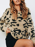 Womens Leopard Crewneck Sweater Oversized Casual Loose Basic Sherpa Pullover Knit Jumper