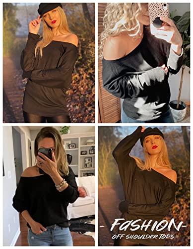 Long Sleeve Tops for Women,Sexy Off Shoulder Tops Oversized Pullover Sweater Casual Fall Shirts Tunic Blouse