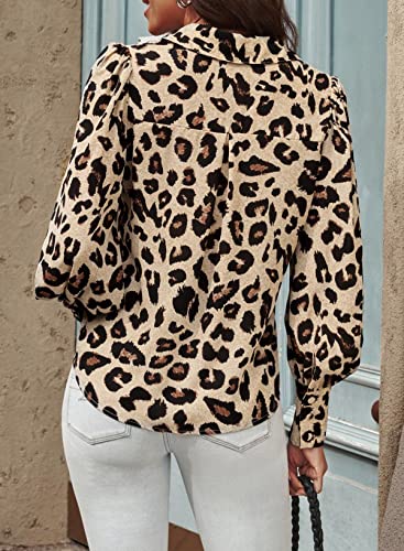 Women's Leopard Print Button Down Shirt - Long Sleeve, V Neck, Business Casual
