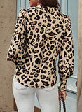 Women's Leopard Print Button Down Shirt - Long Sleeve, V Neck, Business Casual