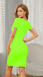 Women's Sexy Cutout Front Short Sleeveless Bodycon Dress Fit Stretchy Party Club Mini Dress(Large,Neon Green)