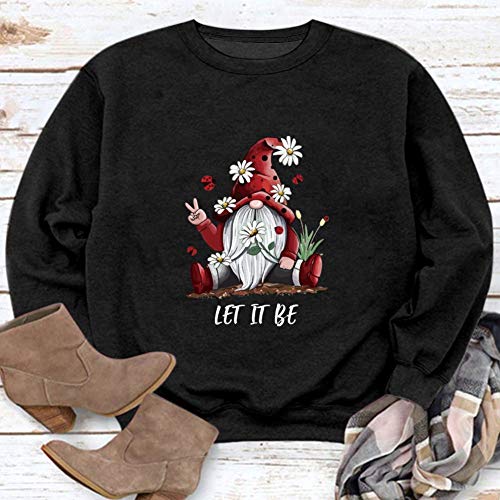 Daisy Sweatshirts Novelty Round Neck Long Sleeve Casual Tops Pullover for Womens Black