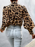 Women's Leopard Print Button Down Shirt - Long Sleeve, V Neck, Business Casual