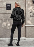 Womens Casual Jackets Long Sleeve Lightweight Fall Satin Bomber Jacket Zip Up Biker Windbreaker Coat with Pockets