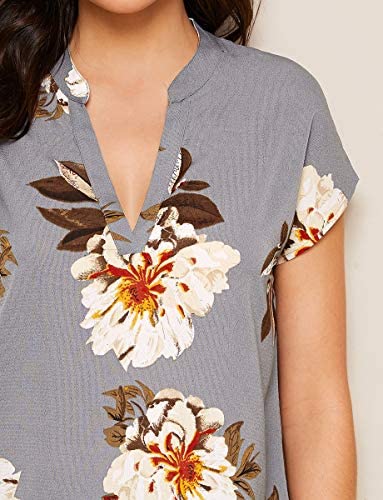 Women's Floral Print Short Sleeve High Low Hem Summer Chiffon Blouse Top