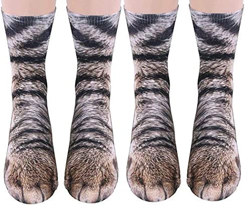 3D Socks Unisex Adult Animal Paw Crew Socks - Sublimated Print (Cat)