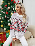 Women's Chunky Sweater Crewneck Sweatshirt Knit Lantern Sleeve Oversized Pullover Sweater with Pearls (Large, Grey)