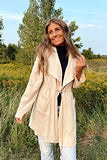 Women's Casual Lightweight Jackets Long Sleeve Drawstring Waist Lapel Trench Coat Outwear with Pockets