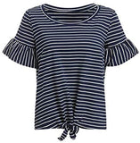 Women's Short Sleeve Tie Front Knot Casual Loose Fit Tee T-Shirt