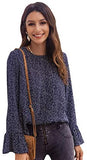 Women's Casual Round Neck Flounce Sleeve All Over Print Blouse Tops