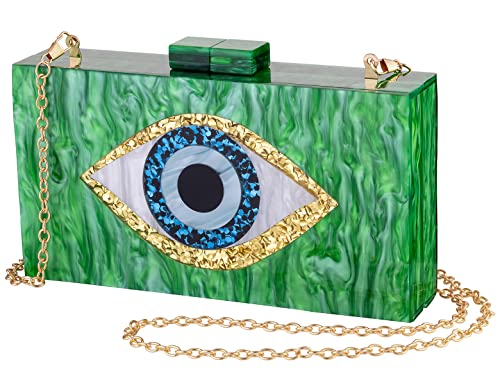 Clutch Purses for Women-Evil Eye Acrylic Clutch Glitter Purse Evening Bag Chain Shoulder Crossbody Handbags