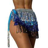 Belly Dance Hip Skirt Tassel Scarf Sequin Wrap Rave Costume for Women (Blue)