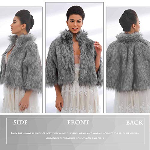 Women's Elegant Bridal Faux Fur Cape Shawl Wraps Winter