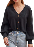 Women's Waffle Knit Shirts Button Down Long Sleeve V Neck Casual Tops Shirts