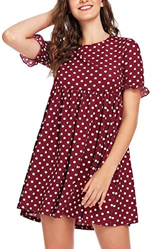 Women's Comfy Short Sleeve Smock Loose Tunic Flare Swing Party Dress
