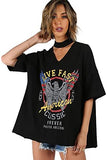 Women's Casual Short Sleeve Human Skull Print Ripped Crew Neck Longline Loose Tee Tops Shirt