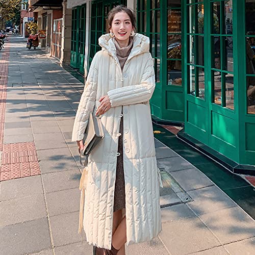 Womens Puffer Jackets Ankle Length Thicken Winter Coats Folds Stripe Overcoat Warm Padded Loose Down Coat Beige