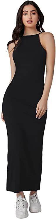 Women's Sleeveless Strappy Halter Bodycon Maxi Dress Pencil Cami Long Dresses