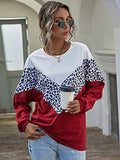 Women's Batwing Long Sleeve Sweatshirt Crewneck Colorblock Leopard Pullover