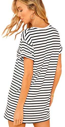 Women's Casual Loose Striped Mini Dress Short Sleeve T-Shirt Dresses