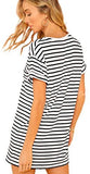 Women's Casual Loose Striped Mini Dress Short Sleeve T-Shirt Dresses