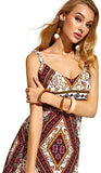 Women's Sleeveless V-Neck Split Cutout Tie Back Tribal Print Maxi Dress
