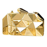 Women Lattice Pattern Metal Handbag Chain Geometric Evening Clutch Purse, Gold