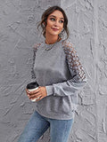Women's Contrast Lace Long Sleeve Tee Crewneck Casual Pullover Tops Shirts