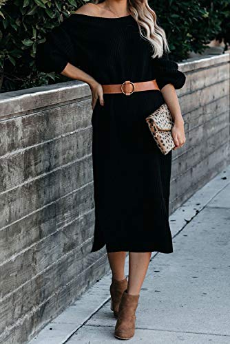 Women's Casual Sweater Midi Dress Long Sleeve Backless Loose Ribbed Kn – Divahotcouture
