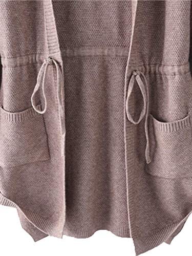 Women's Drawstring Waist Knit Hooded Cardigan Sweaters Long Sleeve