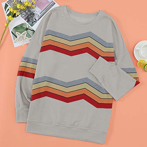 Womens Striped Long Sleeve T Shirts Color Block Comfy Casual